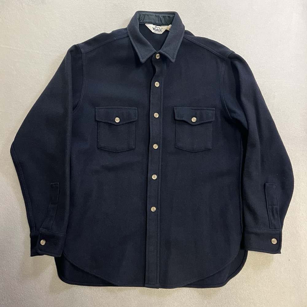 Woolrich Navy Blue Wool Alaskan Wool Overshirt Coat Men's Size Large USA Made